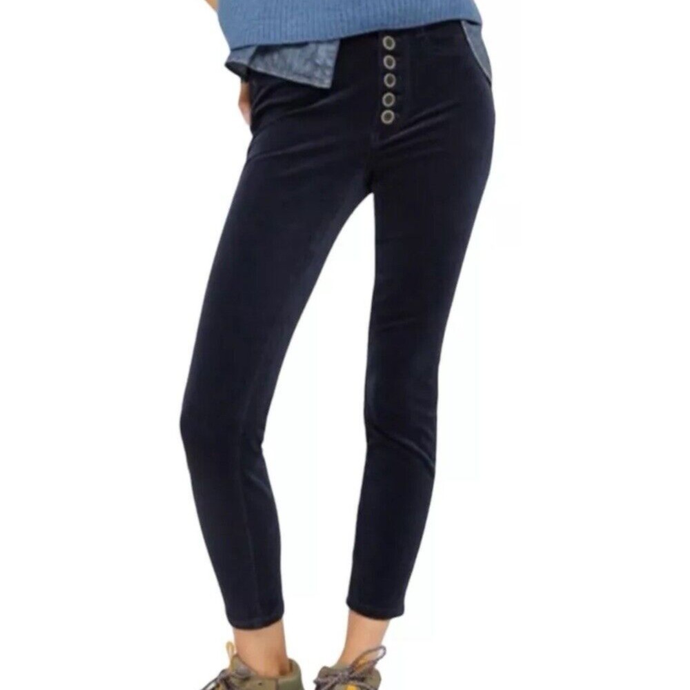 Anthropologie PILCRO 26 Velvet Corduroy Pants Skinny Button Fly Stretch BLUE